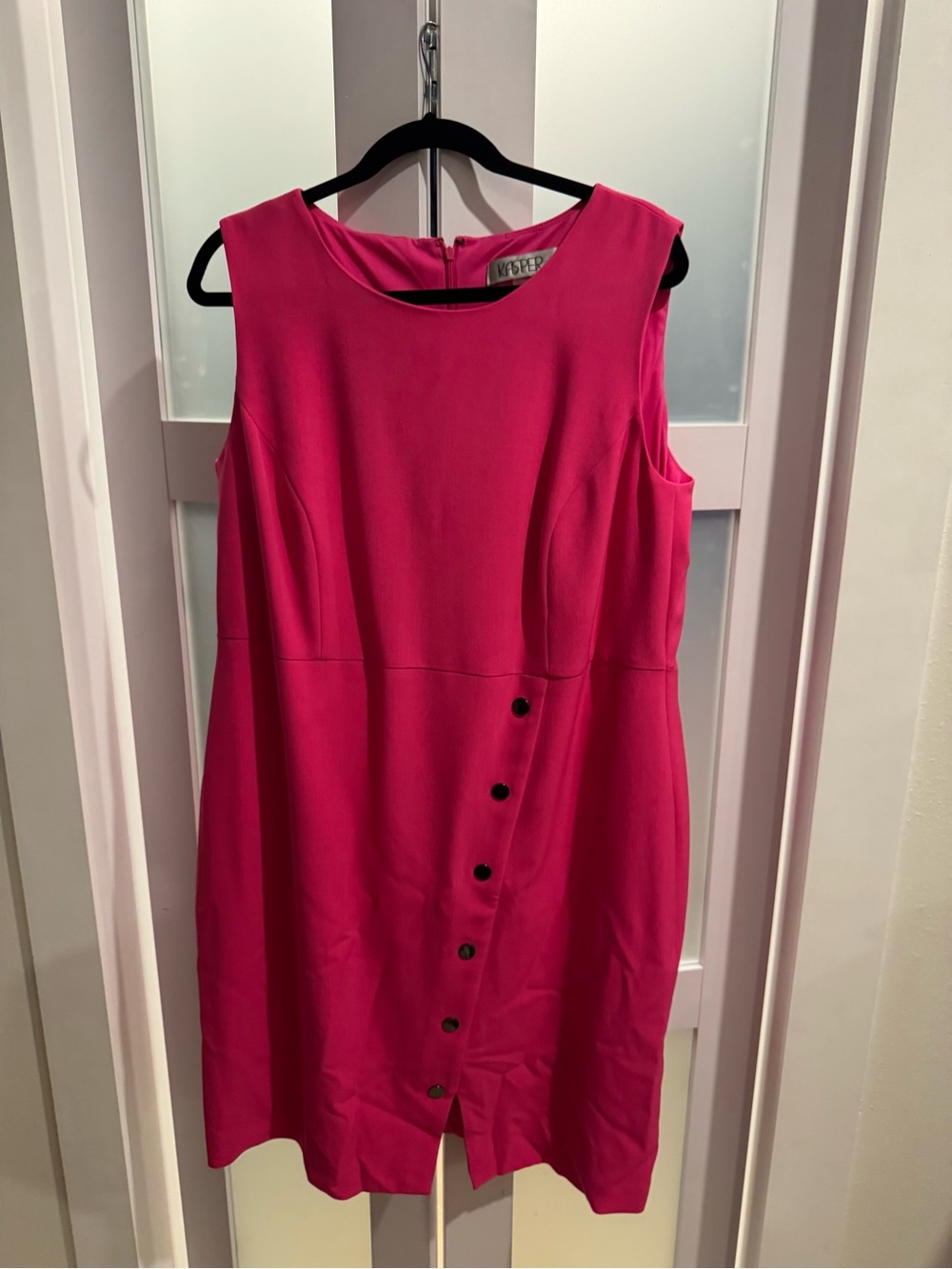 Kasper Hot Pink Sleeveless Midi Shift Dress with Side Button Detail
